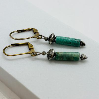 LOT 84: Artisan Chunky Turquoise/Stone Necklace, Sterling Silver 925 Square Turquoise Earrings & Dangling Turquoise/Stone Earrings