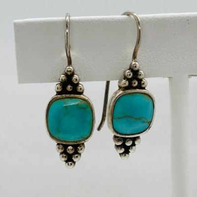 LOT 84: Artisan Chunky Turquoise/Stone Necklace, Sterling Silver 925 Square Turquoise Earrings & Dangling Turquoise/Stone Earrings