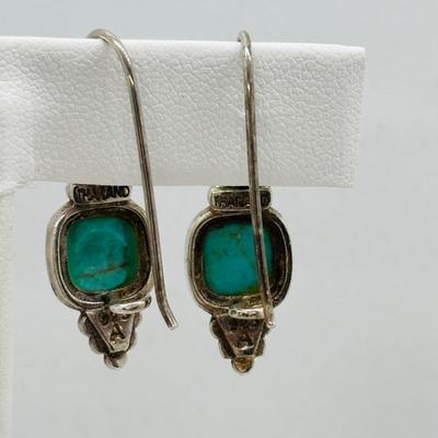 LOT 84: Artisan Chunky Turquoise/Stone Necklace, Sterling Silver 925 Square Turquoise Earrings & Dangling Turquoise/Stone Earrings