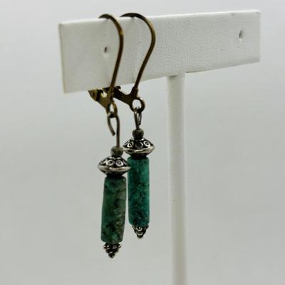 LOT 84: Artisan Chunky Turquoise/Stone Necklace, Sterling Silver 925 Square Turquoise Earrings & Dangling Turquoise/Stone Earrings