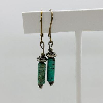 LOT 84: Artisan Chunky Turquoise/Stone Necklace, Sterling Silver 925 Square Turquoise Earrings & Dangling Turquoise/Stone Earrings