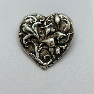 LOT 85: Sterling Silver 925 Embossed Floral Design Brooch