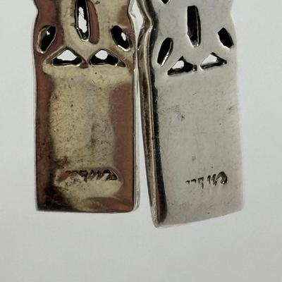 LOT 86: Vintage Art Deco Sterling Silver Marcasite Brooch w/Center Green Stone along w/ Sterling Silver 925 Dangling Earring w/Blue-Green...