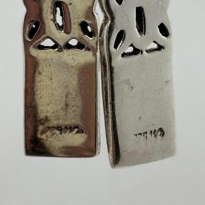 LOT 86: Vintage Art Deco Sterling Silver Marcasite Brooch w/Center Green Stone along w/ Sterling Silver 925 Dangling Earring w/Blue-Green...