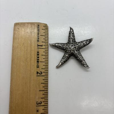 LOT 87: Sterling Silver (925) Star Fich Brooch along w/Sterling Silver (925) Filigree & Abalone Teardrop Earrings