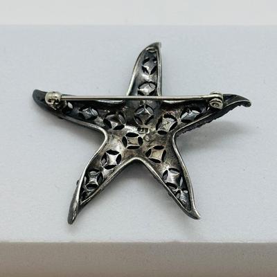 LOT 87: Sterling Silver (925) Star Fich Brooch along w/Sterling Silver (925) Filigree & Abalone Teardrop Earrings