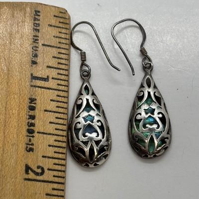 LOT 87: Sterling Silver (925) Star Fich Brooch along w/Sterling Silver (925) Filigree & Abalone Teardrop Earrings