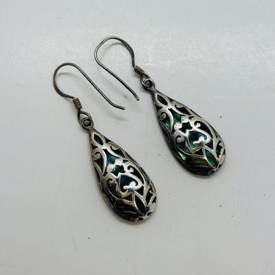 LOT 87: Sterling Silver (925) Star Fich Brooch along w/Sterling Silver (925) Filigree & Abalone Teardrop Earrings