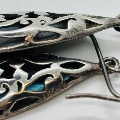 LOT 87: Sterling Silver (925) Star Fich Brooch along w/Sterling Silver (925) Filigree & Abalone Teardrop Earrings