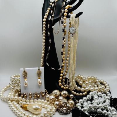 LOT 92: Faux Pearl Collection including Marvella w 1/20th 12k GF Clasp, Talbots, Seed Pearl Chokers & More
