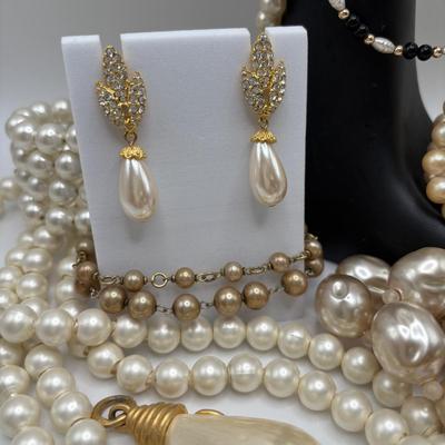 LOT 92: Faux Pearl Collection including Marvella w 1/20th 12k GF Clasp, Talbots, Seed Pearl Chokers & More