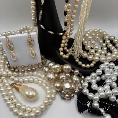 LOT 92: Faux Pearl Collection including Marvella w 1/20th 12k GF Clasp, Talbots, Seed Pearl Chokers & More