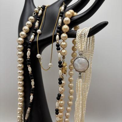 LOT 92: Faux Pearl Collection including Marvella w 1/20th 12k GF Clasp, Talbots, Seed Pearl Chokers & More