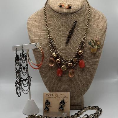 LOT 93: Fashion Jewelry Collection: Two Sisters, Jones New York, Brooches, Earrings