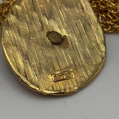 LOT 96: Vintage Pendant/Necklace Collection: Trifari Pisces Etched Glass Zodiac, Barbados Cut-out Coin, Gold/Silver Tone Pisces Zodiac...