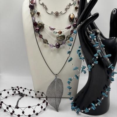 LOT 98: Delicate Beaded Necklaces/Chokes, Filigree Leaf Pendant & More
