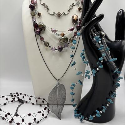 LOT 98: Delicate Beaded Necklaces/Chokes, Filigree Leaf Pendant & More