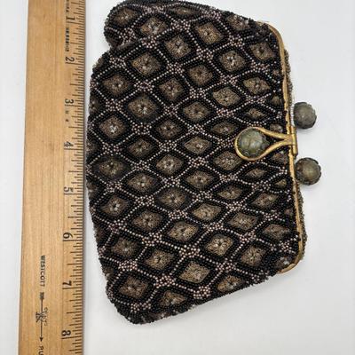 LOT. 112: Gorgeous Antique Black & Gold Beaded Evening Purse, Triple Strand Faux Pearl & Crystal Necklaces & More