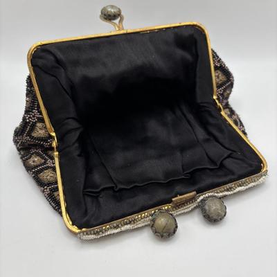 LOT. 112: Gorgeous Antique Black & Gold Beaded Evening Purse, Triple Strand Faux Pearl & Crystal Necklaces & More