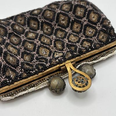LOT. 112: Gorgeous Antique Black & Gold Beaded Evening Purse, Triple Strand Faux Pearl & Crystal Necklaces & More