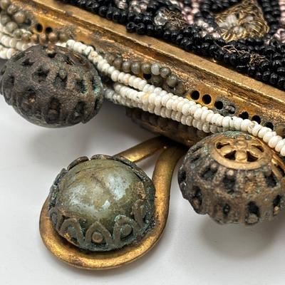 LOT. 112: Gorgeous Antique Black & Gold Beaded Evening Purse, Triple Strand Faux Pearl & Crystal Necklaces & More