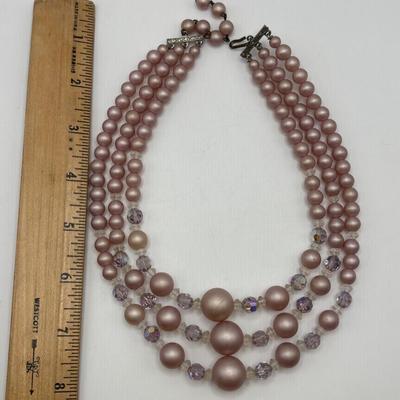 LOT. 112: Gorgeous Antique Black & Gold Beaded Evening Purse, Triple Strand Faux Pearl & Crystal Necklaces & More