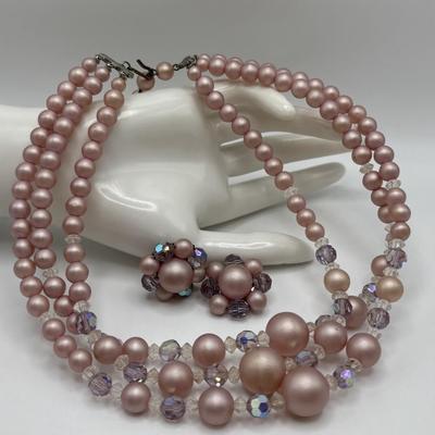 LOT. 112: Gorgeous Antique Black & Gold Beaded Evening Purse, Triple Strand Faux Pearl & Crystal Necklaces & More