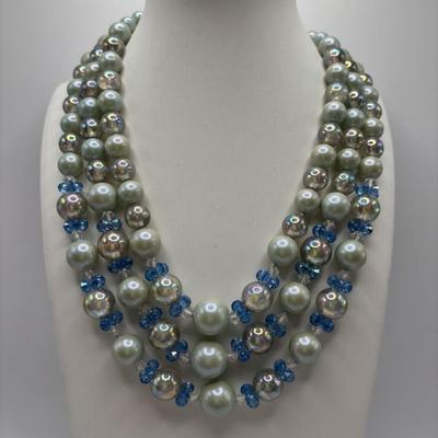 LOT. 112: Gorgeous Antique Black & Gold Beaded Evening Purse, Triple Strand Faux Pearl & Crystal Necklaces & More