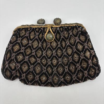 LOT. 112: Gorgeous Antique Black & Gold Beaded Evening Purse, Triple Strand Faux Pearl & Crystal Necklaces & More