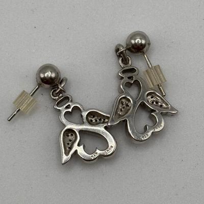 LOT 113: Sterling Silver Open Heart Angel Necklace w/Pendant and Matching Earrings