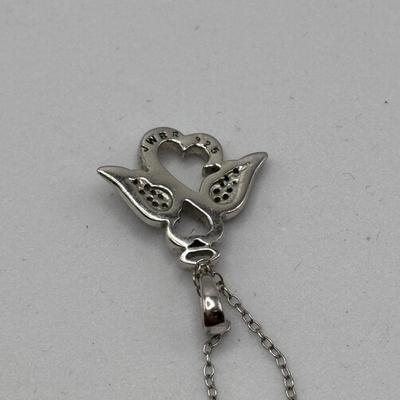 LOT 113: Sterling Silver Open Heart Angel Necklace w/Pendant and Matching Earrings