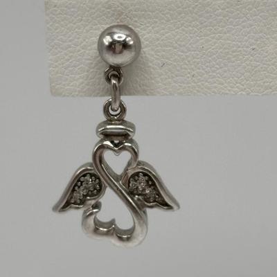 LOT 113: Sterling Silver Open Heart Angel Necklace w/Pendant and Matching Earrings