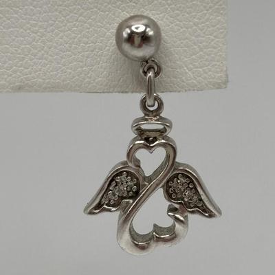 LOT 113: Sterling Silver Open Heart Angel Necklace w/Pendant and Matching Earrings
