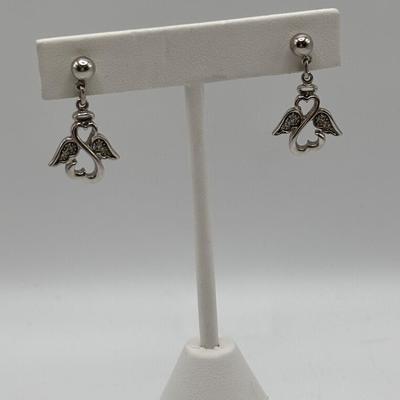 LOT 113: Sterling Silver Open Heart Angel Necklace w/Pendant and Matching Earrings
