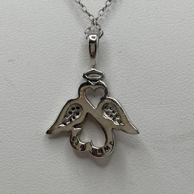 LOT 113: Sterling Silver Open Heart Angel Necklace w/Pendant and Matching Earrings