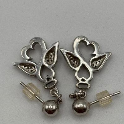 LOT 113: Sterling Silver Open Heart Angel Necklace w/Pendant and Matching Earrings