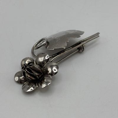 LOT 114: Sterling Silver (925) Plumeria Flower Necklace & Floral Brooch