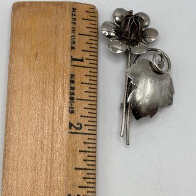 LOT 114: Sterling Silver (925) Plumeria Flower Necklace & Floral Brooch