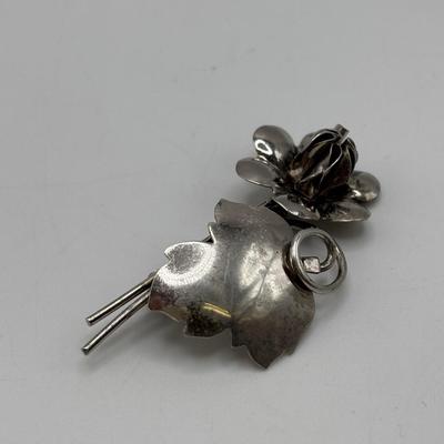 LOT 114: Sterling Silver (925) Plumeria Flower Necklace & Floral Brooch