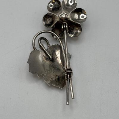 LOT 114: Sterling Silver (925) Plumeria Flower Necklace & Floral Brooch