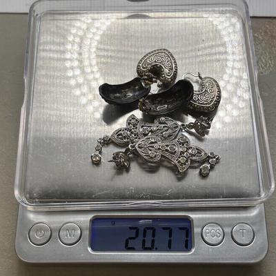 LOT 115: Sterling Silver Earrings & More