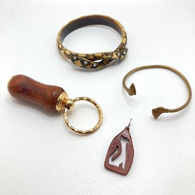 LOT 136: Vintage Jewelry - Double-headed Serpent Bracelet, Cubic Zirconia Tennis Bracelet / Earrings, Secret Compartment Key Chain,...