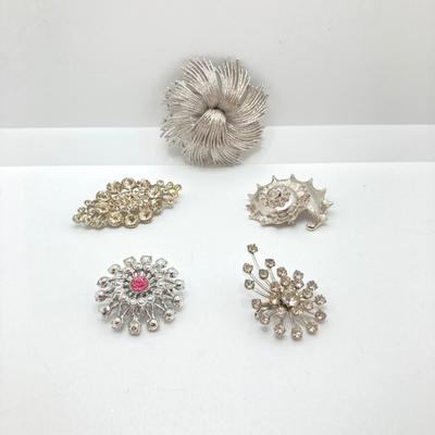 LOT 138: Eye Catching Silver Tone Brooch / Pin Collection - Monet and Rhinestone