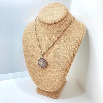 LOT 141: Vintage Pendant Necklace with British India 1862 One Rupee Silver Coin Featuring Queen Victoria