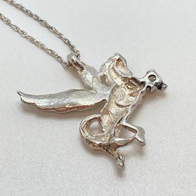 LOT 142: Sterling Silver Heart Shaped Monogrammed "Butterball" Pendant Urn Necklace and Silver Tone Pegusus Pendant with...