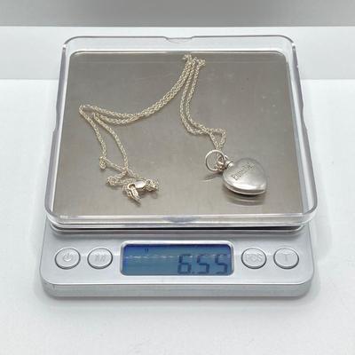 LOT 142: Sterling Silver Heart Shaped Monogrammed "Butterball" Pendant Urn Necklace and Silver Tone Pegusus Pendant with...