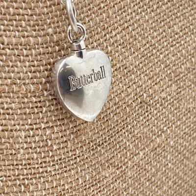 LOT 142: Sterling Silver Heart Shaped Monogrammed "Butterball" Pendant Urn Necklace and Silver Tone Pegusus Pendant with...