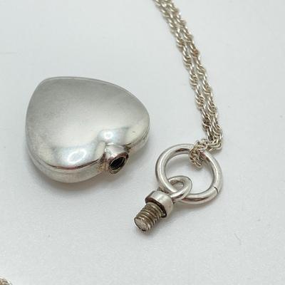 LOT 142: Sterling Silver Heart Shaped Monogrammed "Butterball" Pendant Urn Necklace and Silver Tone Pegusus Pendant with...