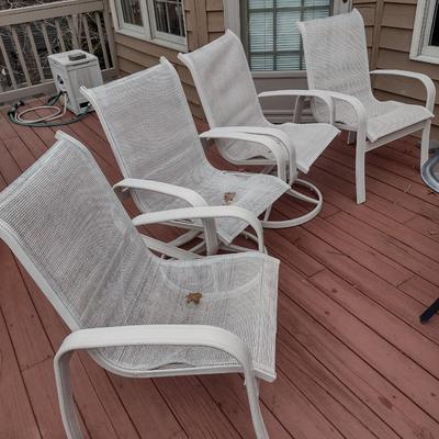 Metal Framed Patio Chairs with Fabric Mesh Seats Two Swivel and Two Stationary