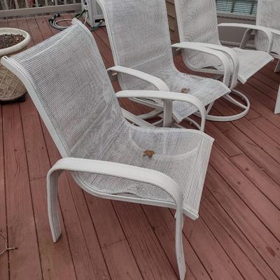 Metal Framed Patio Chairs with Fabric Mesh Seats Two Swivel and Two Stationary
